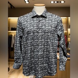 Marcello Men’s Long Sleeve Button-Down Shirt | Black & Gray Abstract Print